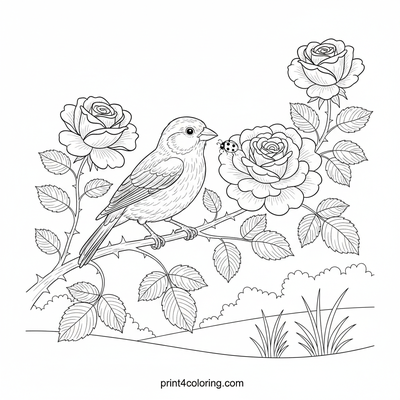 Curious Canary's Rose Branch Discovery - free printable coloring page