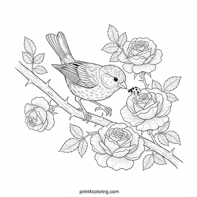 Curious Canary's Rose Garden Perch - free printable coloring page
