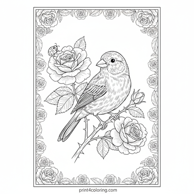 Curious Canary's Rose Garden Perch - free printable coloring page
