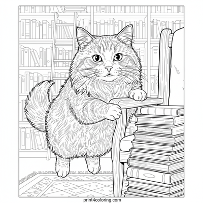 Curious Cat's Grand Bookstore Leap - free printable coloring page
