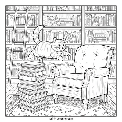 The Great Bookstore Pounce: A Curious Cat's Adventure - free printable coloring page