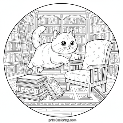 Curious Cat's Bookstore Adventure - free printable coloring page