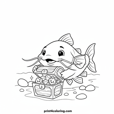 Curious Catfish's Sparkling Treasure - free printable coloring page