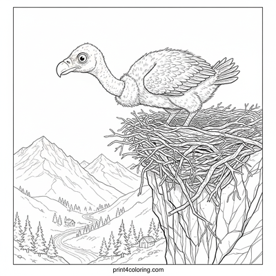 Curious Condor Chick's First Mountain Gaze - free printable coloring page
