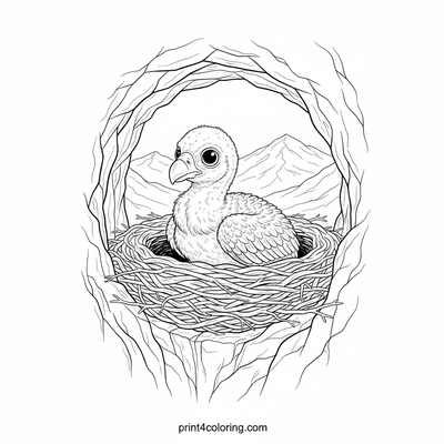 Curious Condor Chick's Mountain View - free printable coloring page