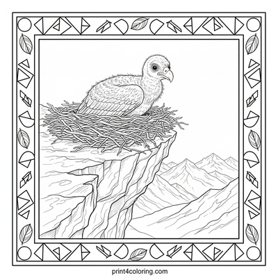 Curious Condor Chick's Cliffside Gaze - free printable coloring page
