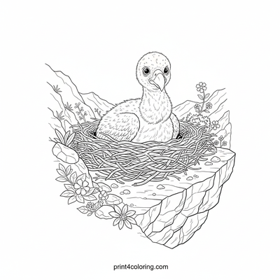 Curious Condor Chick's Cliffside Cradle - free printable coloring page