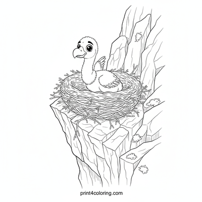 Curious Condor Chick's Mountain Peek - free printable coloring page