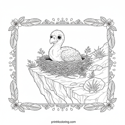 Curious Condor Chick's Mountain Nest - free printable coloring page