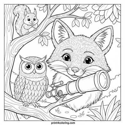 Curious Critters' Stargazing Adventure - free printable coloring page