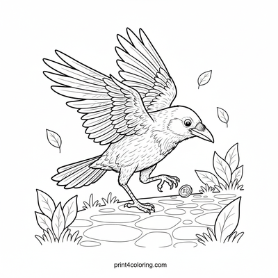 Curious Crow's Shiny Discovery - free printable coloring page