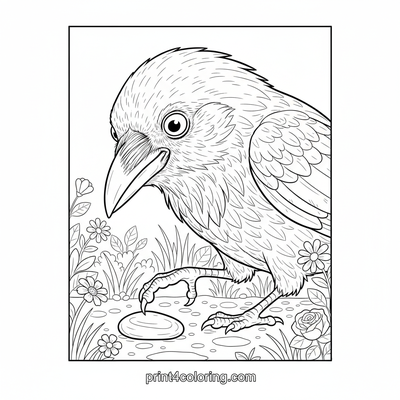 Curious Crow's Garden Treasure - free printable coloring page
