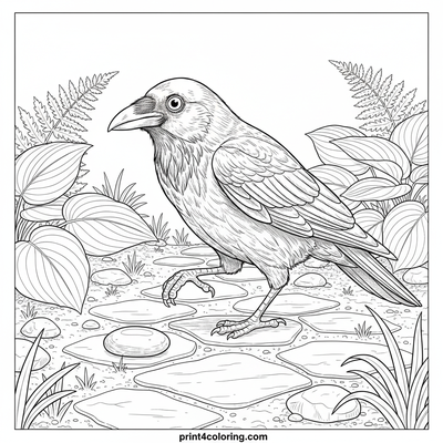 Curious Crow's Shiny Garden Find - free printable coloring page