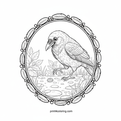 The Curious Crow's Garden Treasure - free printable coloring page