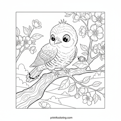 Curious Cuckoo Chick's Ladybug Discovery - free printable coloring page