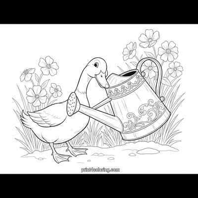 Curious Duck's Garden Discovery - free printable coloring page