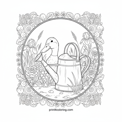 The Curious Duck's Watering Can Wonderland - free printable coloring page