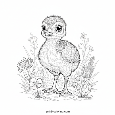 Curious Emu Chick's Wildflower Discovery - free printable coloring page
