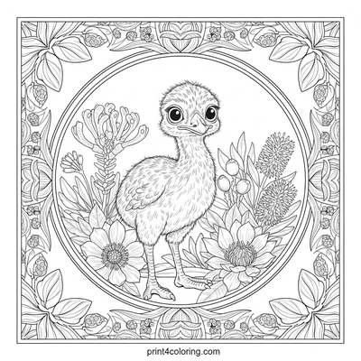 Curious Emu Chick's Wildflower Wonderland - free printable coloring page
