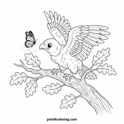 Curious Fledgling Eagle's Monarch Moment - free printable coloring page