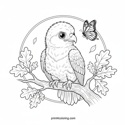 Curious Fledgling Eagle's Monarch Moment - free printable coloring page