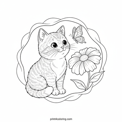 Ginger Tabby's Garden Gaze - free printable coloring page