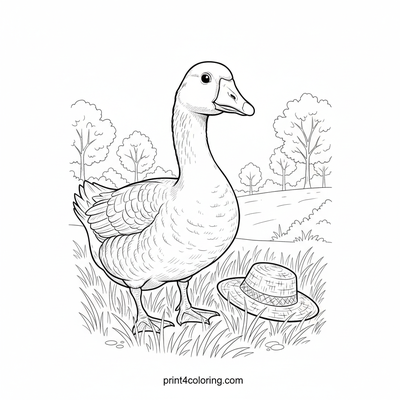 The Curious Goose and Its Tiny Hat - free printable coloring page