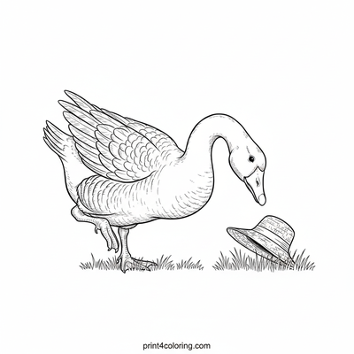 The Curious Goose and Its Tiny Straw Hat - free printable coloring page