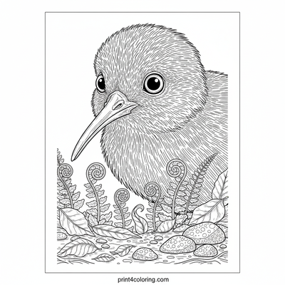 Detailed Kiwi Discovery: Forest Forager - free printable coloring page