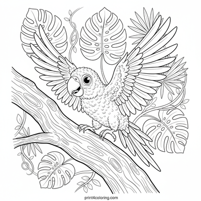 Curious Macaw Chick's Jungle Discovery - free printable coloring page
