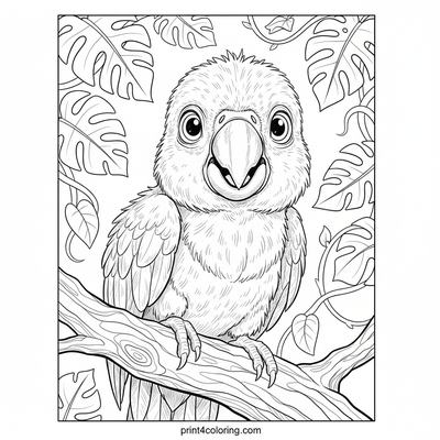 Intricate Macaw Chick's Jungle Portrait - free printable coloring page