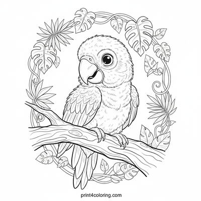 Curious Macaw Chick's Tropical Perch - free printable coloring page