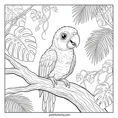 Curious Macaw Chick's Tropical Discovery - free printable coloring page