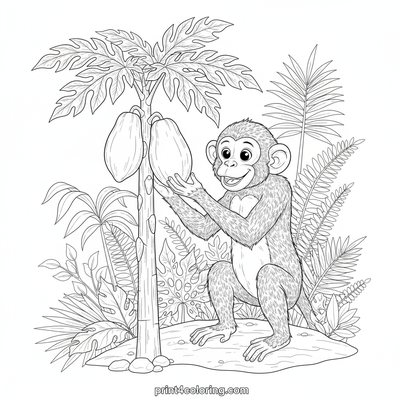 Curious Monkey's Tropical Treat - free printable coloring page