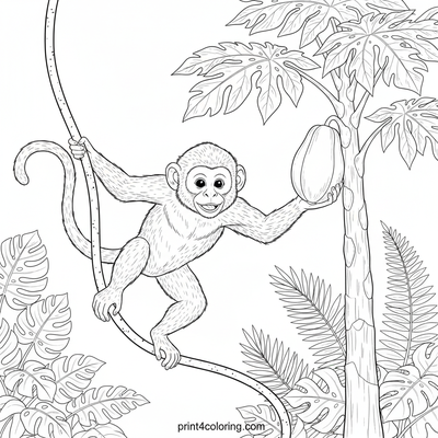Curious Monkey's Tropical Treat - free printable coloring page