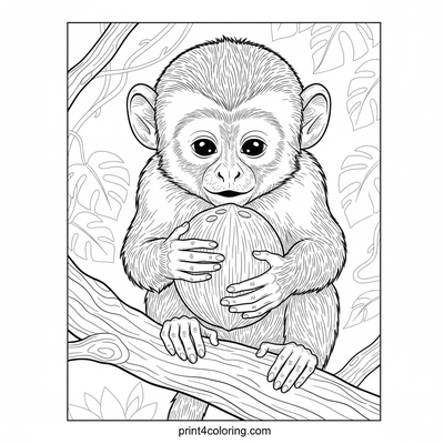 Curious Monkey's Coconut Discovery - free printable coloring page