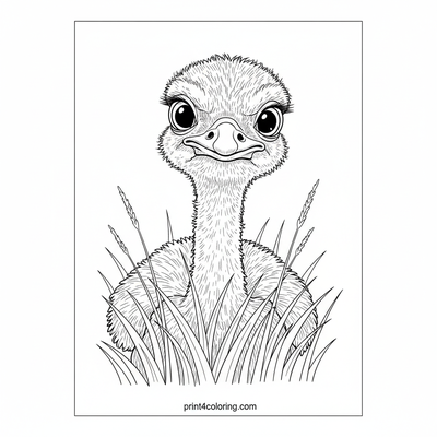 Curious Ostrich Chick Peeking - free printable coloring page