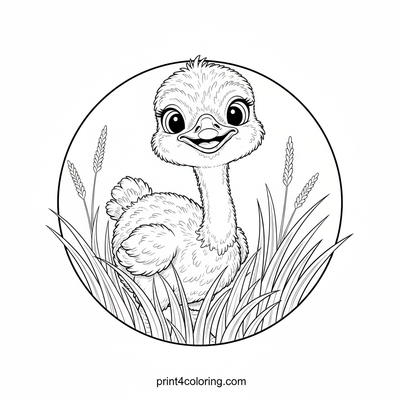 Curious Ostrich Chick's Savanna Peek - free printable coloring page