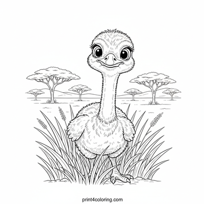 Curious Ostrich Chick's Savanna Adventure - free printable coloring page