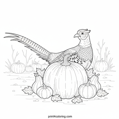 Curious Pheasant's Pumpkin Patch Discovery - free printable coloring page