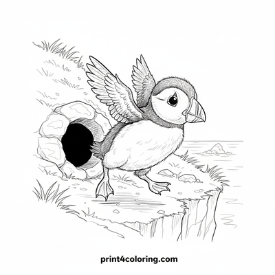 Curious Puffling's Cliffside Adventure - free printable coloring page