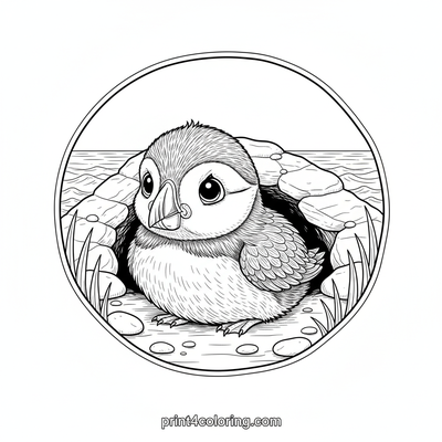 Curious Puffling's Cliffside Glimpse - free printable coloring page