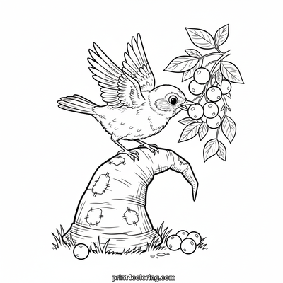 Robin's Wobbly Berry Feast - free printable coloring page