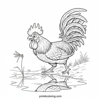 Grand Rooster's Puzzled Puddle Peek - free printable coloring page