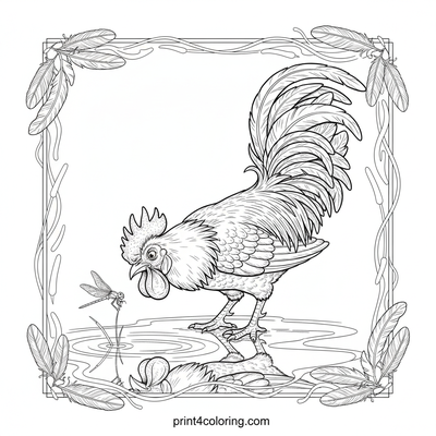 Grand Rooster's Puzzled Puddle Peek - free printable coloring page