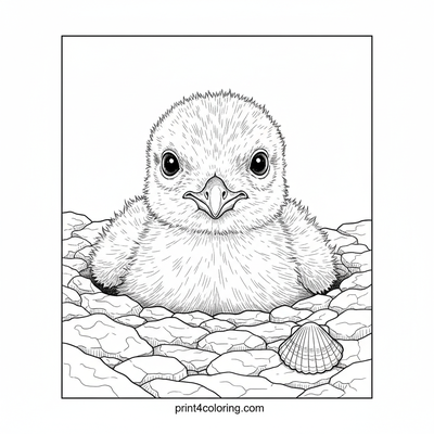 Seagull Baby's Seashell Discovery - free printable coloring page