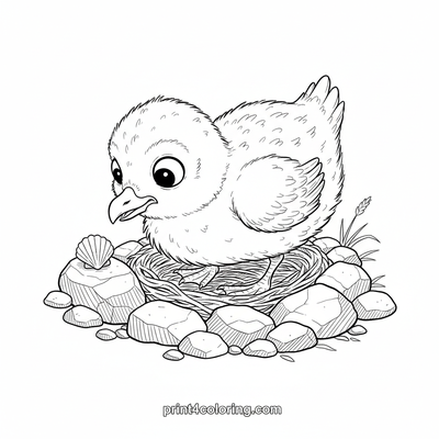 Curious Chick's Seashell Discovery - free printable coloring page