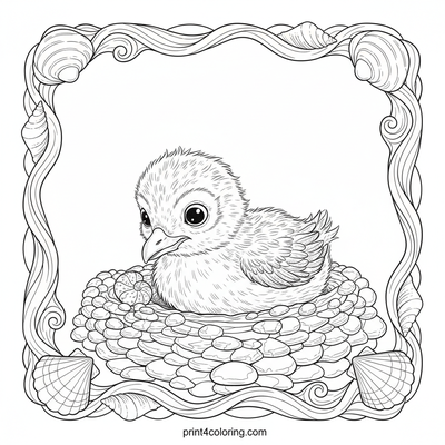 Seagull Chick's Seashell Discovery - free printable coloring page