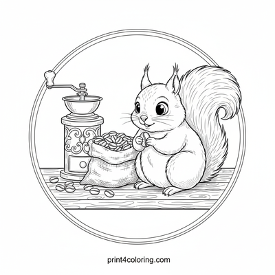 Curious Squirrel's Cozy Coffee Corner - free printable coloring page
