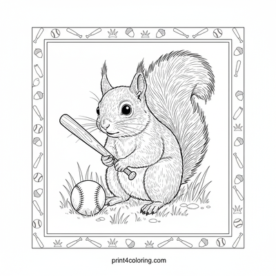 Curious Squirrel's First Swing: Woodland Baseball Debut - free printable coloring page